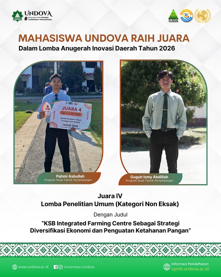 MAHASISWA UNDOVA RAIH JUARA IV LOMBA PENELITIAN KABUPATEN SUMBAWA BARAT 2026 TAHUN 2026